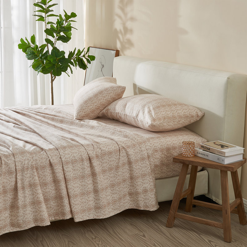 Ensemble de draps 100% coton, Ensemble de draps pour grand lit + un drap-housse, Géométrique - naturel