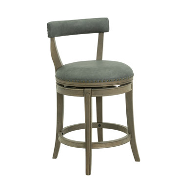 Tabouret de comptoir pivotant 26 po Ruxban, chêne récupéré, cuir végétal pierre