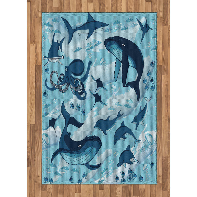 Shark Blue High Density Long Fiber Poly Threads Decorative Area Rug Carpet, Rectangle 4' x 5'8"