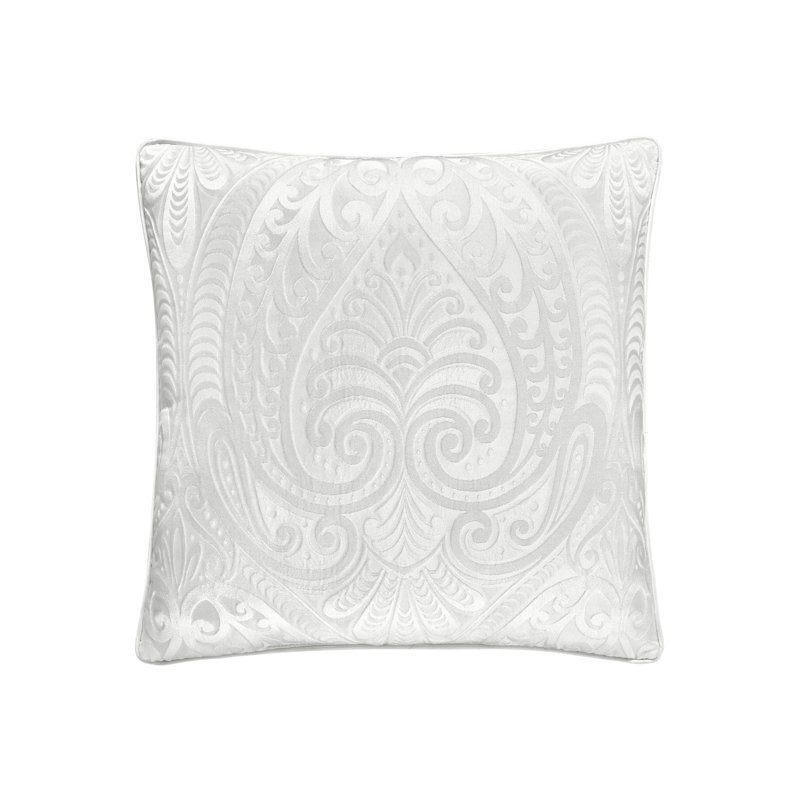 White Embroidered Damask Square Decorative Throw Pillow