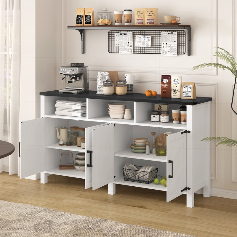 Adjustable Shelves and Half-Open Storage Cabinet, White/Black