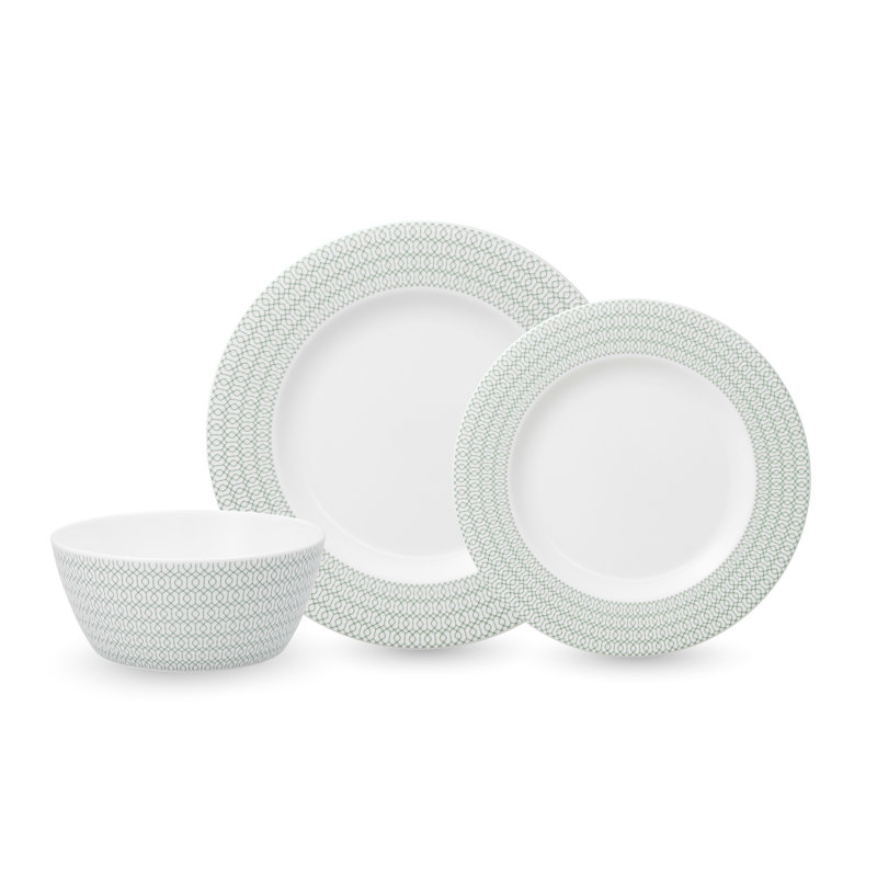 Service de table 12 pièces (service pour 4) Fortessa Ornament Bone China, Vert