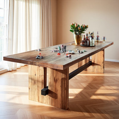 Table de salle à manger rectangulaire en bois massif de style moderne de couleur bois naturel