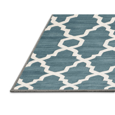 Machine Washable Trellis Green Area Rug