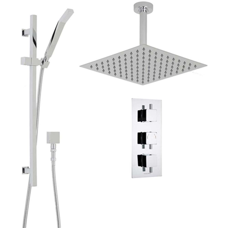 Système de douche thermostatique de luxe à fixation au plafond de style moderne, H 2,5 po x l 8 po