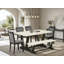 L'ensemble de table de salle à manger de 6 pièces contient une table de style Mid-Century en lin blanc cassé, un banc de coin-repas et 4 chaises modernes en tissu de lin gris foncé Gotham avec dossier haut - finition noire brossée-390708262-325617106
