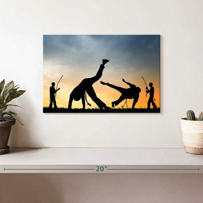 Silhouette de capoeira au coucher du soleil, H 8 po x l 12 po