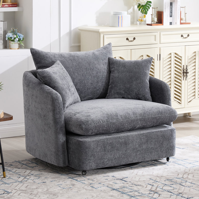 46" Oversized Swivel Chair Upholstered Deep Seat Accent Chair With 2 Pillows Suitable For Living Room, Bedroom, Lounge, Office