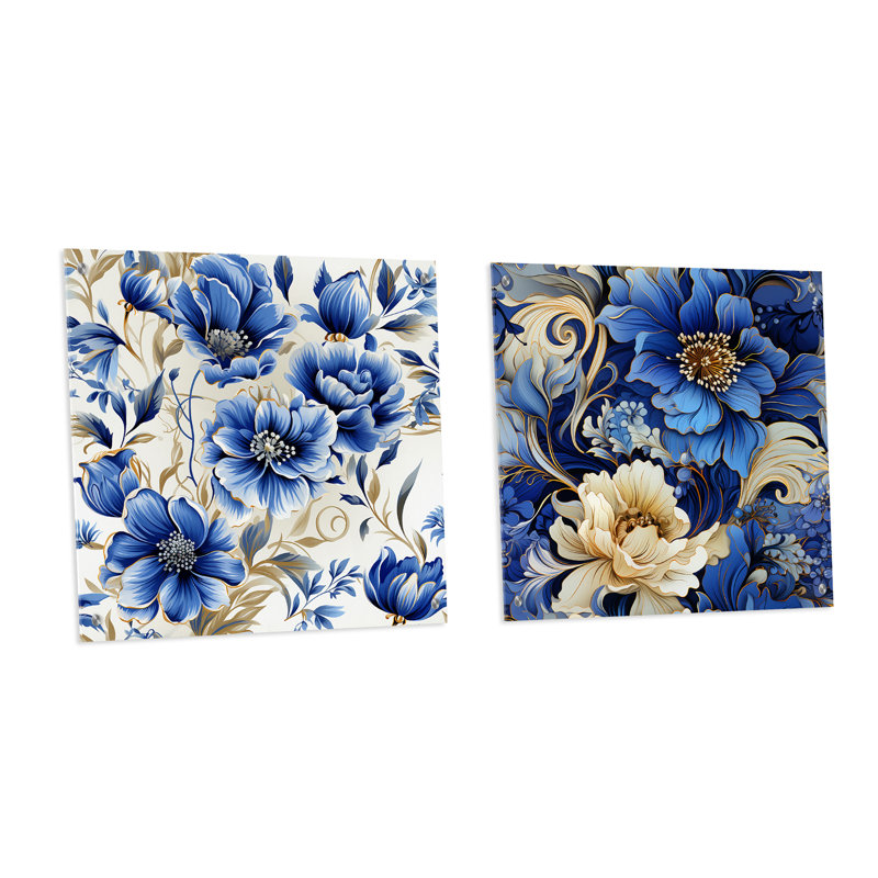 Motif victorien bleu cobalt Art Nouveau, H 16 po x l 33 po