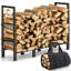 Râtelier à bûches de 1,20 m pour intérieur et extérieur avec porte-bûches, support à bûches renforcé par 4 plaques métalliques pour le rangement du bois de cheminée, support à bûches robuste en métal pour terrasse et extérieur.