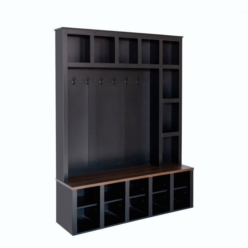 Hall Tree With Mutiple Cubes And Bench, Black