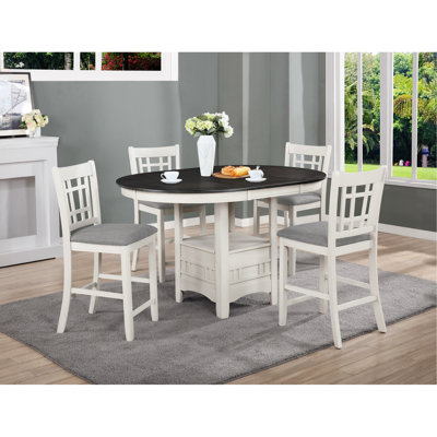 Ensemble 5 pièces de salle à manger de style contemporain, revêtement gris, table ovale extensible de 18 po, 4 places assises et rangement pour table à hauteur de comptoir 5 pièces, forme, dessous