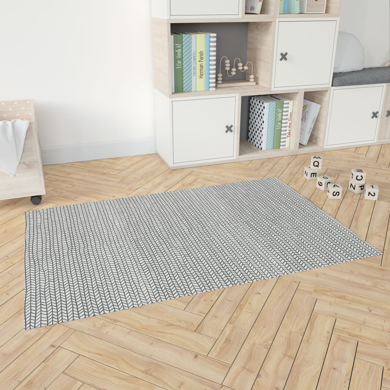 Chevron Feather Chimi Kids Play Mat, Rectangle 60" x 84", Ivory/Charcoal