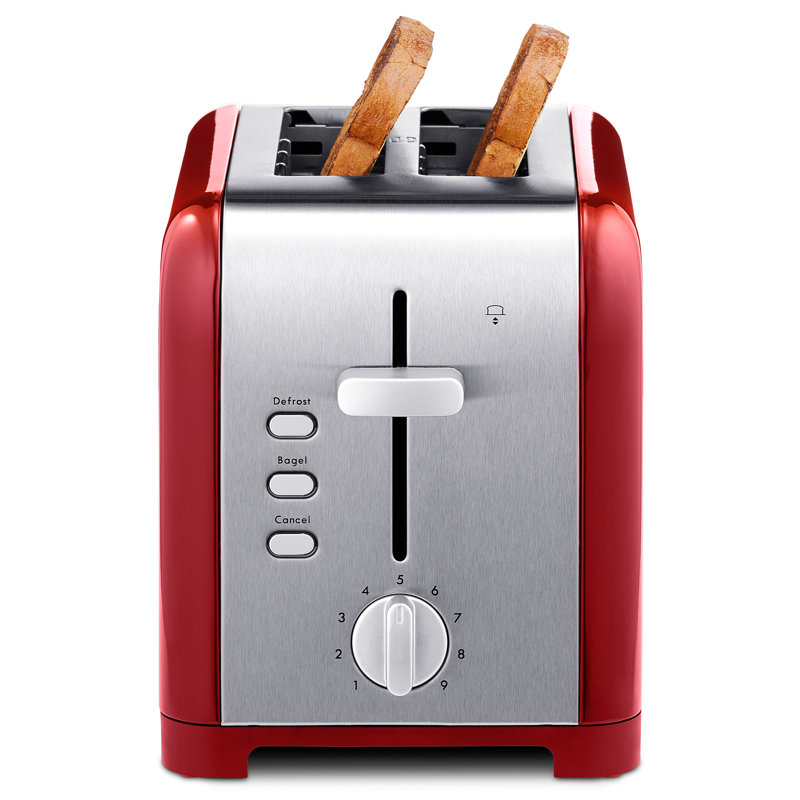 Kenmore 2 Slice Stainless Steel Toaster with Extra Wide Slots and Bagel & Defrost Functions, Red