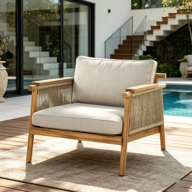 Fauteuil club d'extérieur, Teck-1