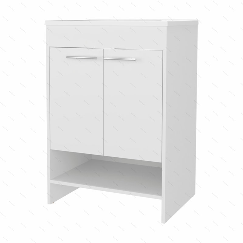 Meuble-lavabo Shell avec 2 portes et rangement ouvert, Blanc