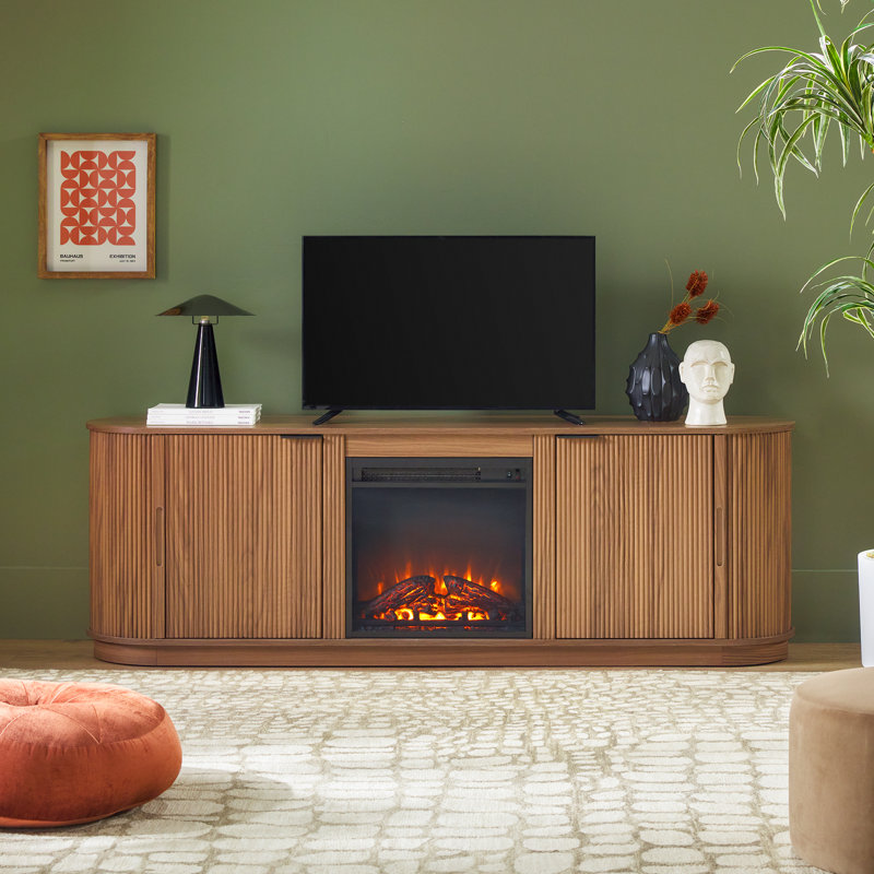 Dragelin Modern Reeded Fireplace TV Stand, Mocha, 70"