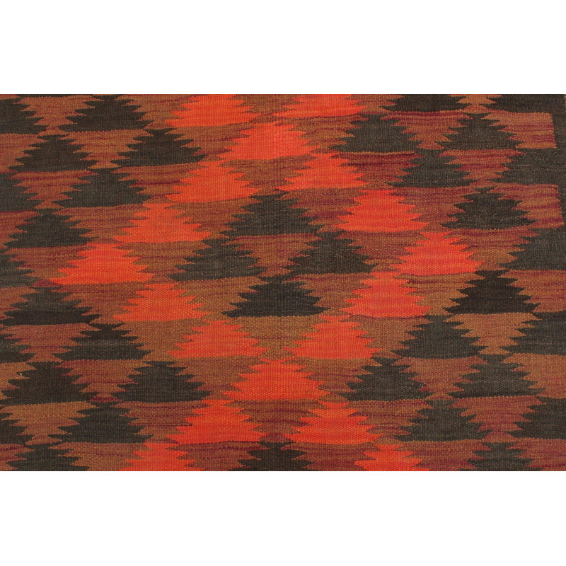 Tapis rouge / noir en laine noué à la main à motif géométrique 3 pi 5 po x 10 pi 1 po Bahadir