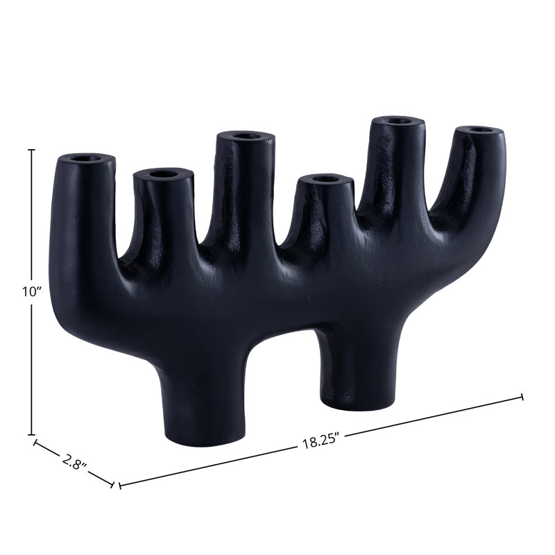 Fran 10" Tall Aluminum Candle Holder, Black