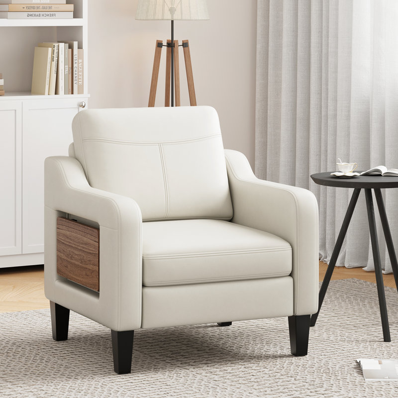 Fauteuil large en similicuir rembourré, Beige