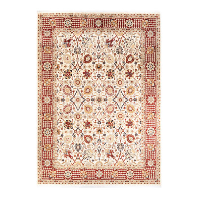 Tapis unique en laine noué à la main 9 pi 1 po x 12 pi 5 po nouvel âge Hayner en ivoire / orange / rouge / noir