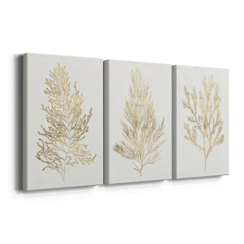 Gilded Algae IV - Toile tendue sur mesure avec châssis - 3 pièces, H 12 po x l 24 po