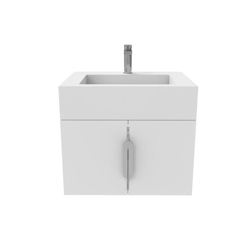 Ensemble de meuble-lavabo mural moderne flottant 24 po Nile, Plateau blanc, Chrome brossé, Blanc