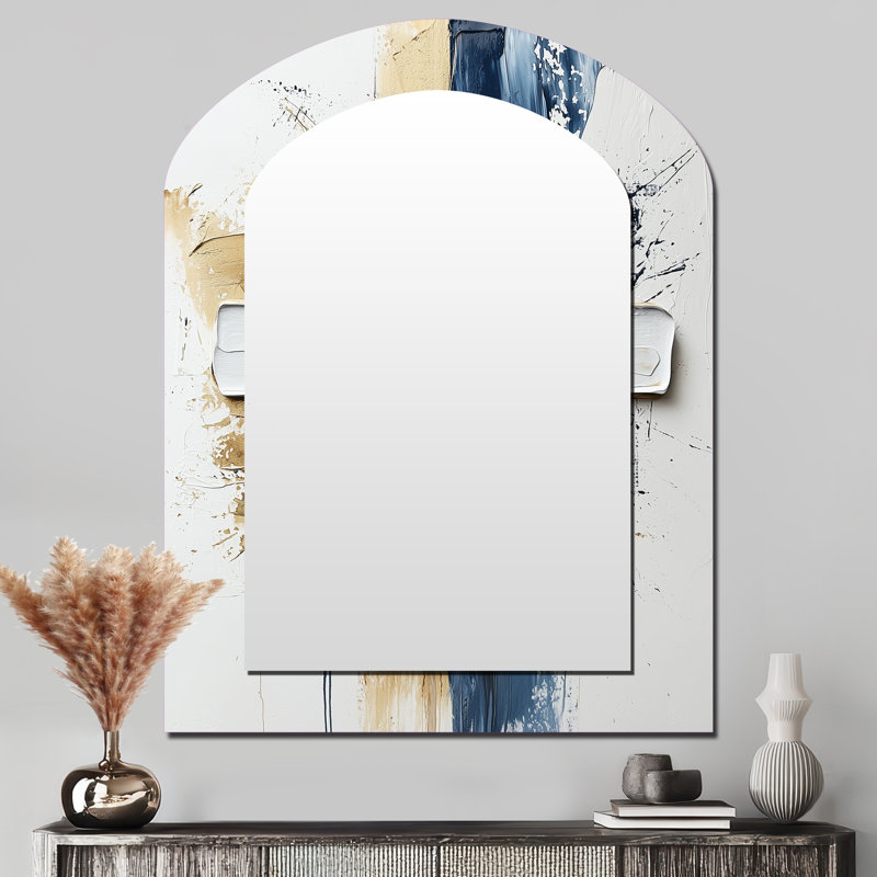 Blue And White Marbled Christianity Cross II - Christianity Arch Decorative Mirror, Traditional Asymmetrical Large Wall Mirror, Printed Metal Art