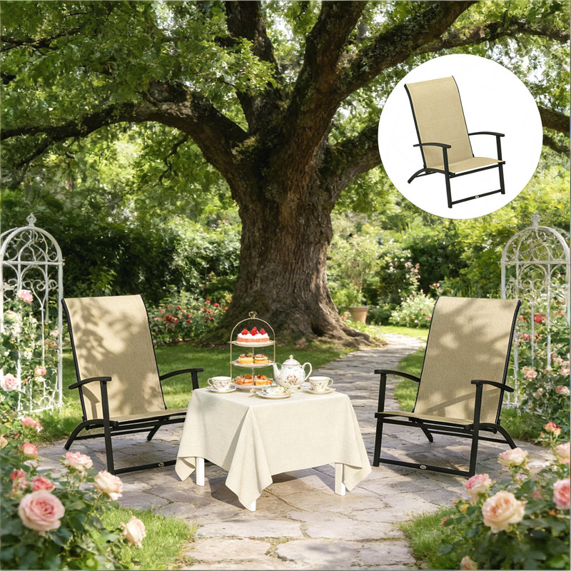 Chaises pliantes à dossier haut, ensemble de 2 chaises d'extérieur, Beige