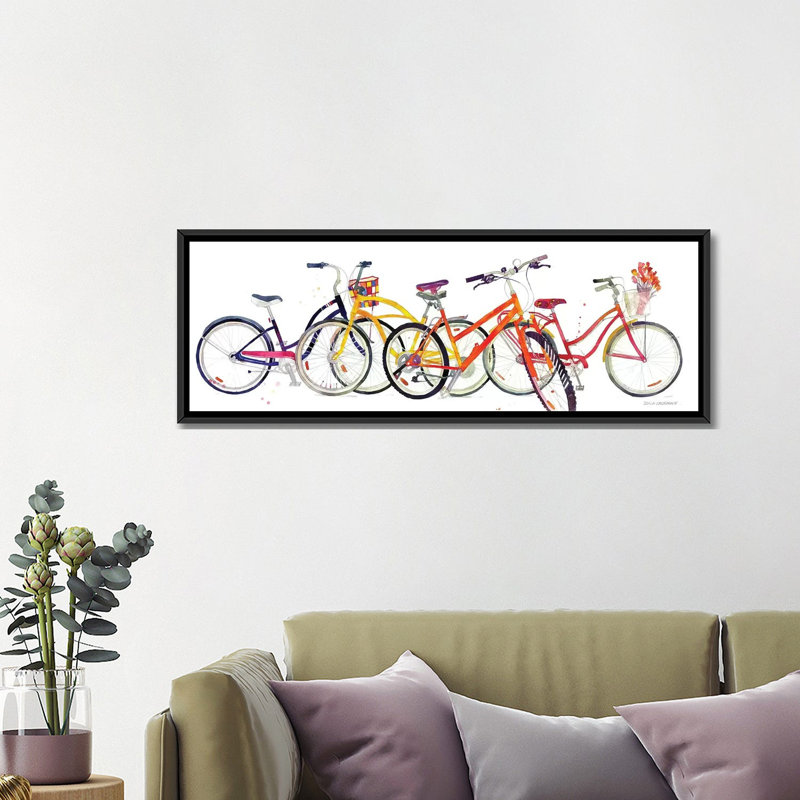 « vélos ii » par maja wronska, impression sur toile, H 16 po x l 48 po x P 1,5 po, Toile avec cadre noir