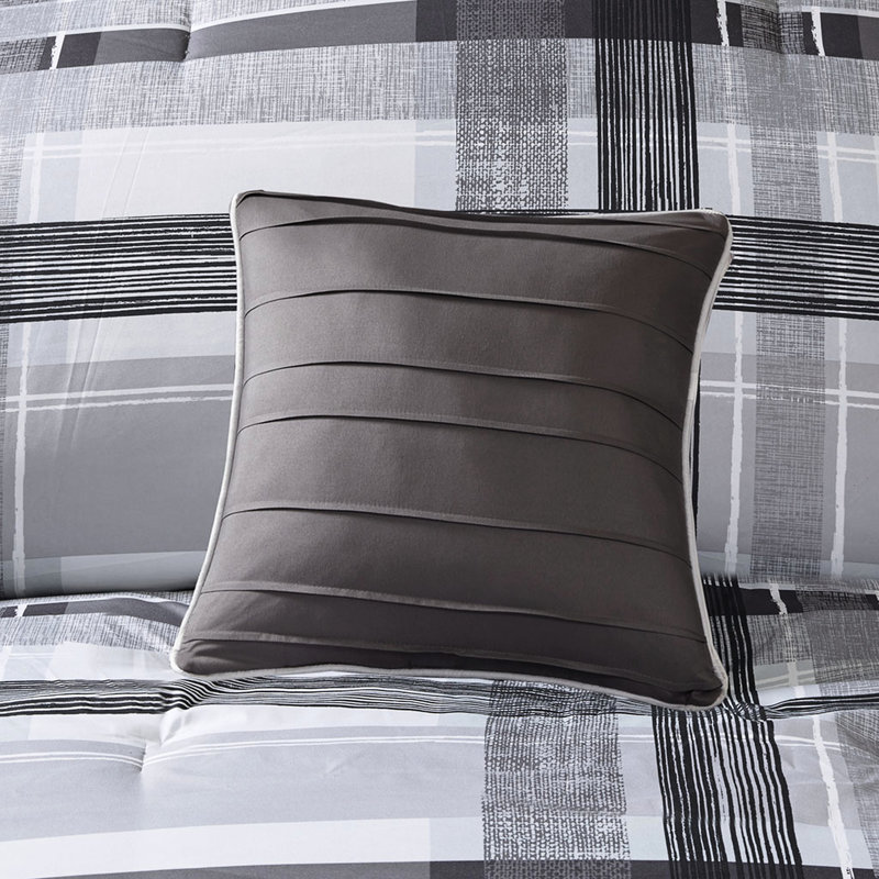 Édredon double / grand écossais - Literie moderne en édredon noir et gris foncé, taies décoratives, ensemble 2 coussins avec collection