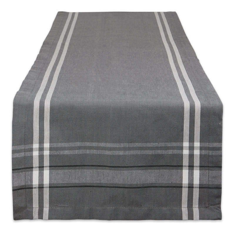 Shelton Striped 100% Cotton Table Runner, 14" W x 108" L, Gray