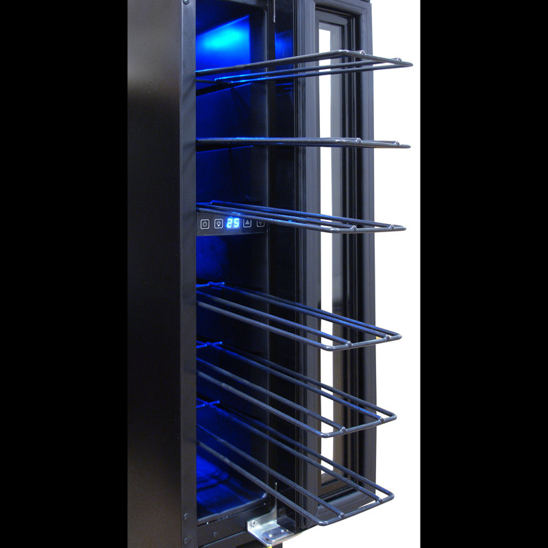 Sleek 7-Bottle Freestanding Mirror Wine Cooler with Interior LED Lighting