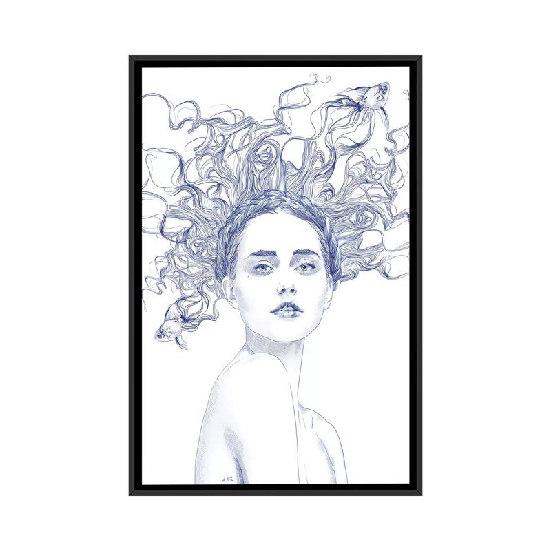 « blue summer », impression sur toile tendue, Toile avec cadre flottant noir, Pas de tapis, H 48 po x l 32 po x P 1,5 po