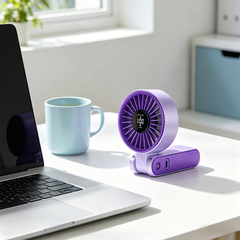 Ventilateur portatif à affichage numérique kbndieu, Purple