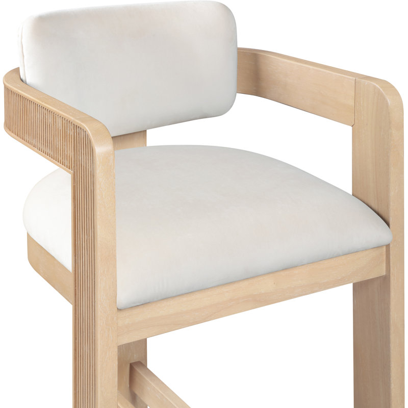 Tabouret rembourré Sacha Howley, Velours, Naturel, Cream