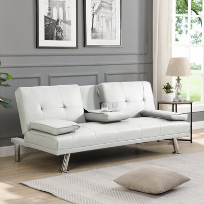 Lit blanc avec accoudoirs et deux supports, pieds en acier inoxydable, fabrication en bois massif, applicable à n'importe quelle scène, installation facile, capacité de poids de 600 lb, divers décors, assemblé, limite