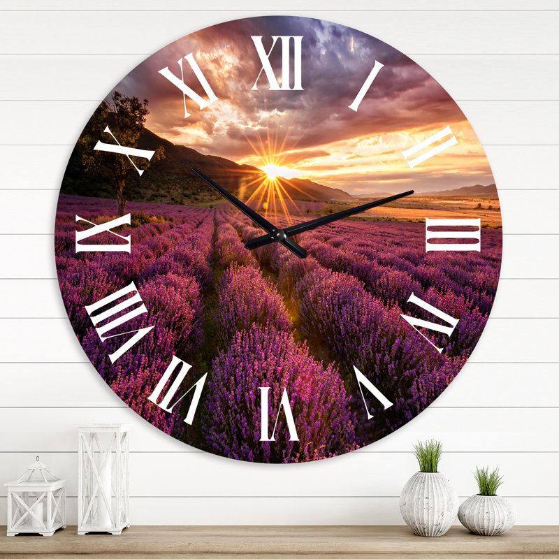 Sunrise & Dramatic Clouds Over Lavender Field IV - Horloge murale, Grand