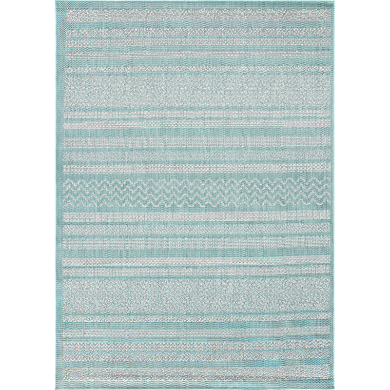 Tapis bleu géométrique en polypropylène tissé à la machine 7 pi 10 po x 10 pi