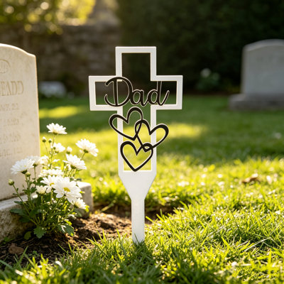Memorial Cross Garden Stake, 11.8" Metal Cemetery Marker for Grave Decoration Outdoor Garden Memorial Decor for Tombstone