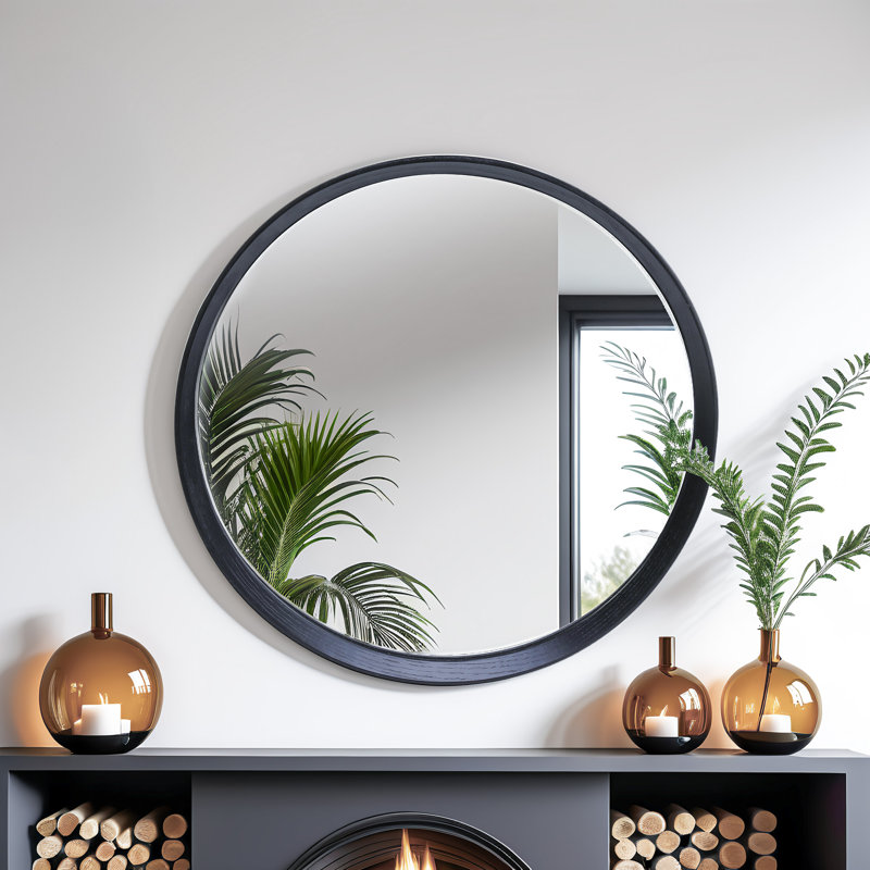 Miroir mural rond en bois pour salle de bain, 31,5 po x 31,5 po, Noir