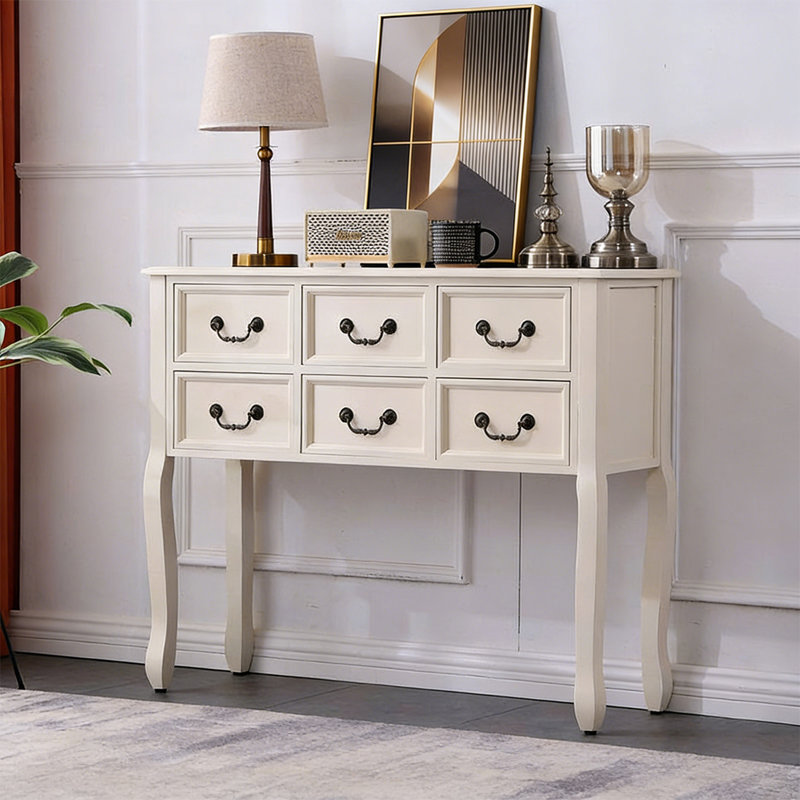 Console américaine à plusieurs tiroirs, 32,28 po H x 39,37 po L x 12,6 po P, Crème