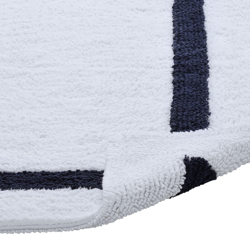 Atle Reversible Cotton Tufted Bath Rug Set, 3PC (17" x 24" | 21" x 34" | 24" x 40"), White/Navy