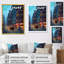 "Blue and Yellow Art Deco Cityscapes Unveile I", reproduction d'art sur toile encadrée-88537389-88537390