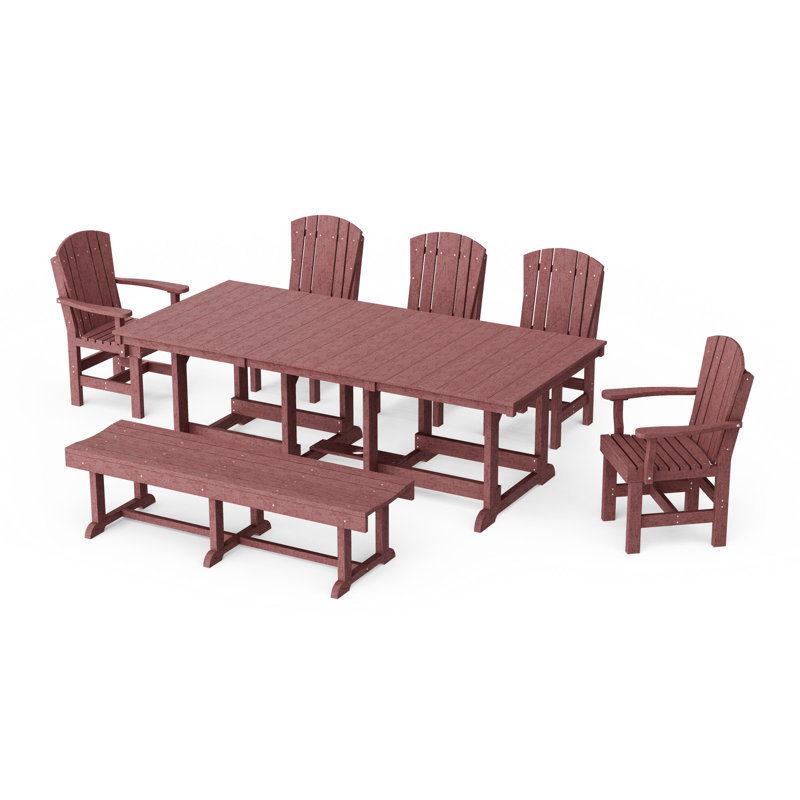 Heritage 7-Piece Rectangular Dining Set With Bench, Cardinal Red