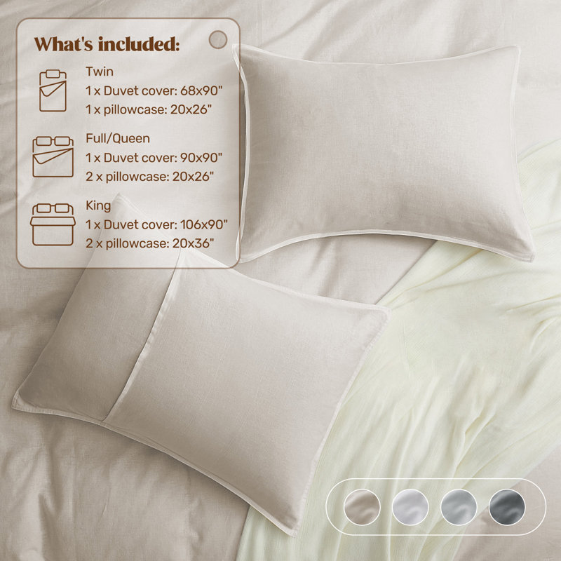 Beige Twin Linen and Cotton Duvet Cover Set