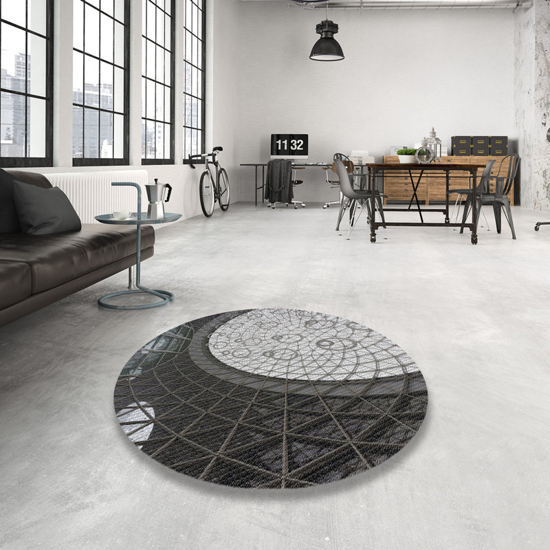 Tapis gris/vert foncé à tisser électrique, Rond 8 pi
