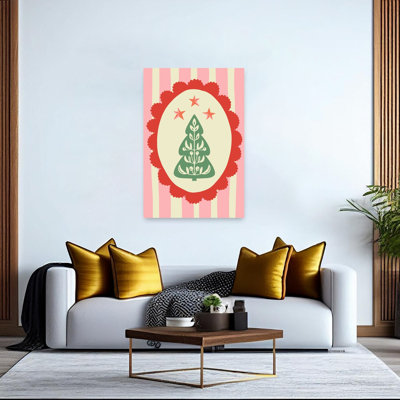 Festive Folk Christmas Tree Minimalist Whimsical Abstract Christmas Tree Winter Landscape Wall Art Print by Annick - Wrapped Canvas Print