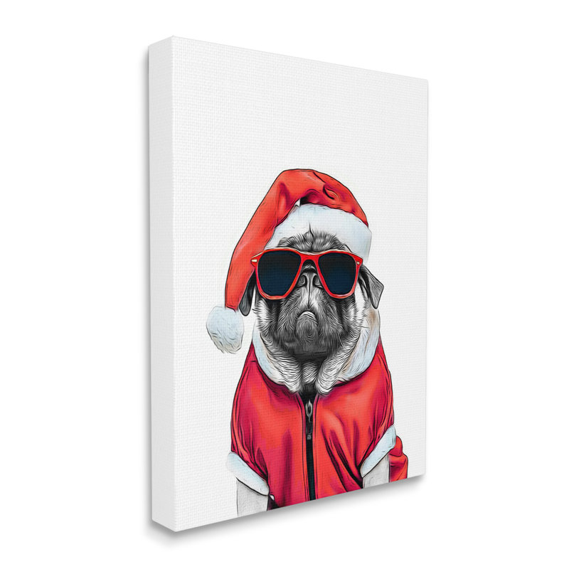 «Funny Pug Santa Hat on Canvas» par Annalisa Latella, H 30 po x l 24 po x P 1,5 po