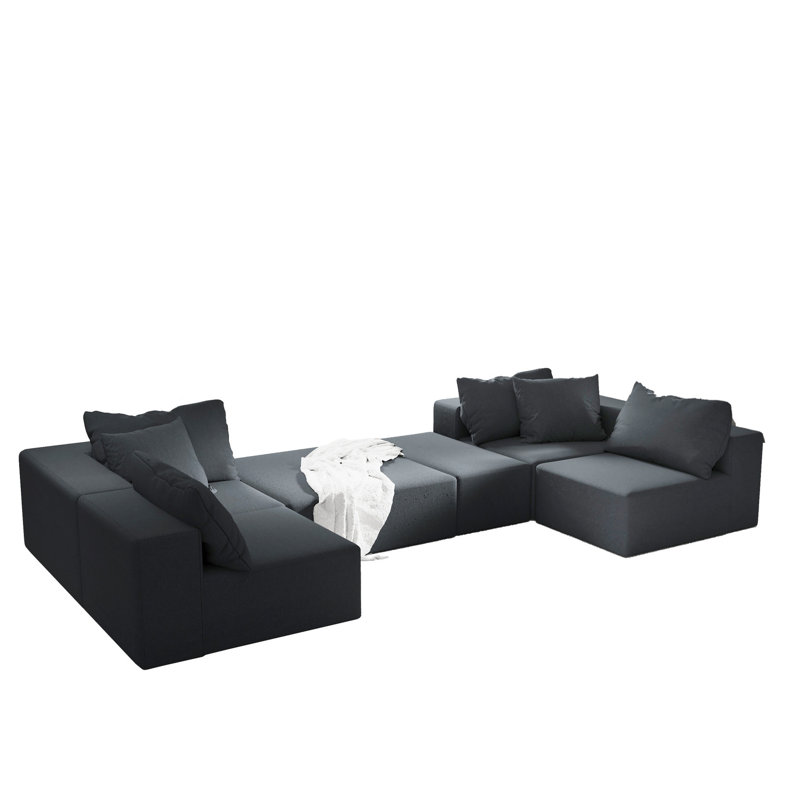 En forme de L de 132 po modulaire - revêtement en chenille, mousse 6 coussins, salon, chambre modulaire modulaire modulaire, chenille, compatible